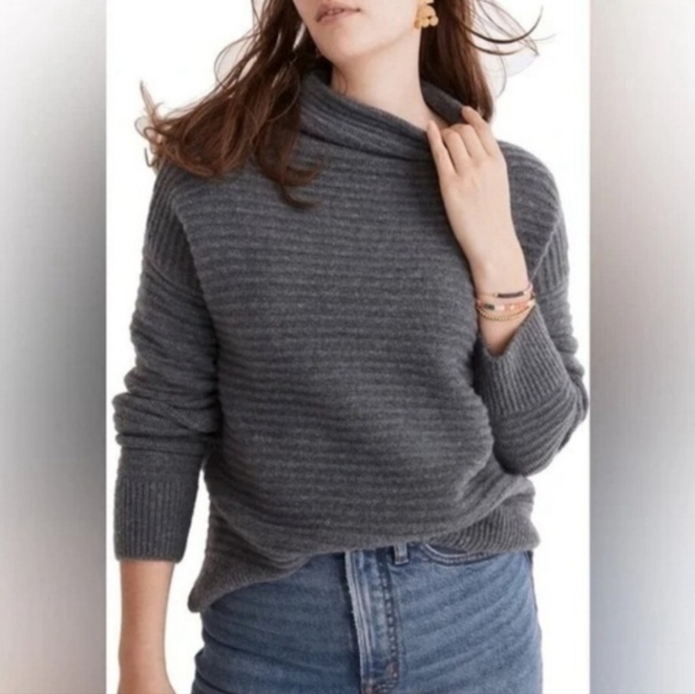 Madewell Blue Gray Belmont Ribbed Mock Neck Sweater XS